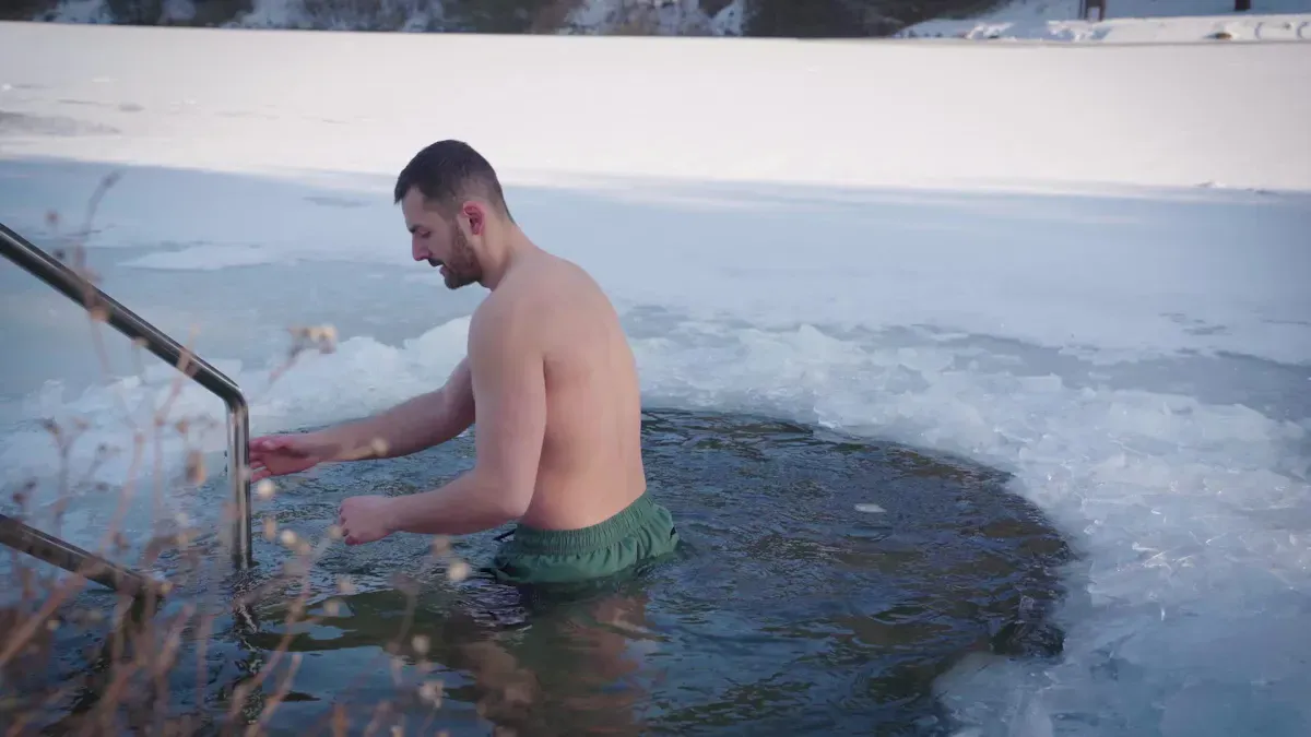 A man in ice water